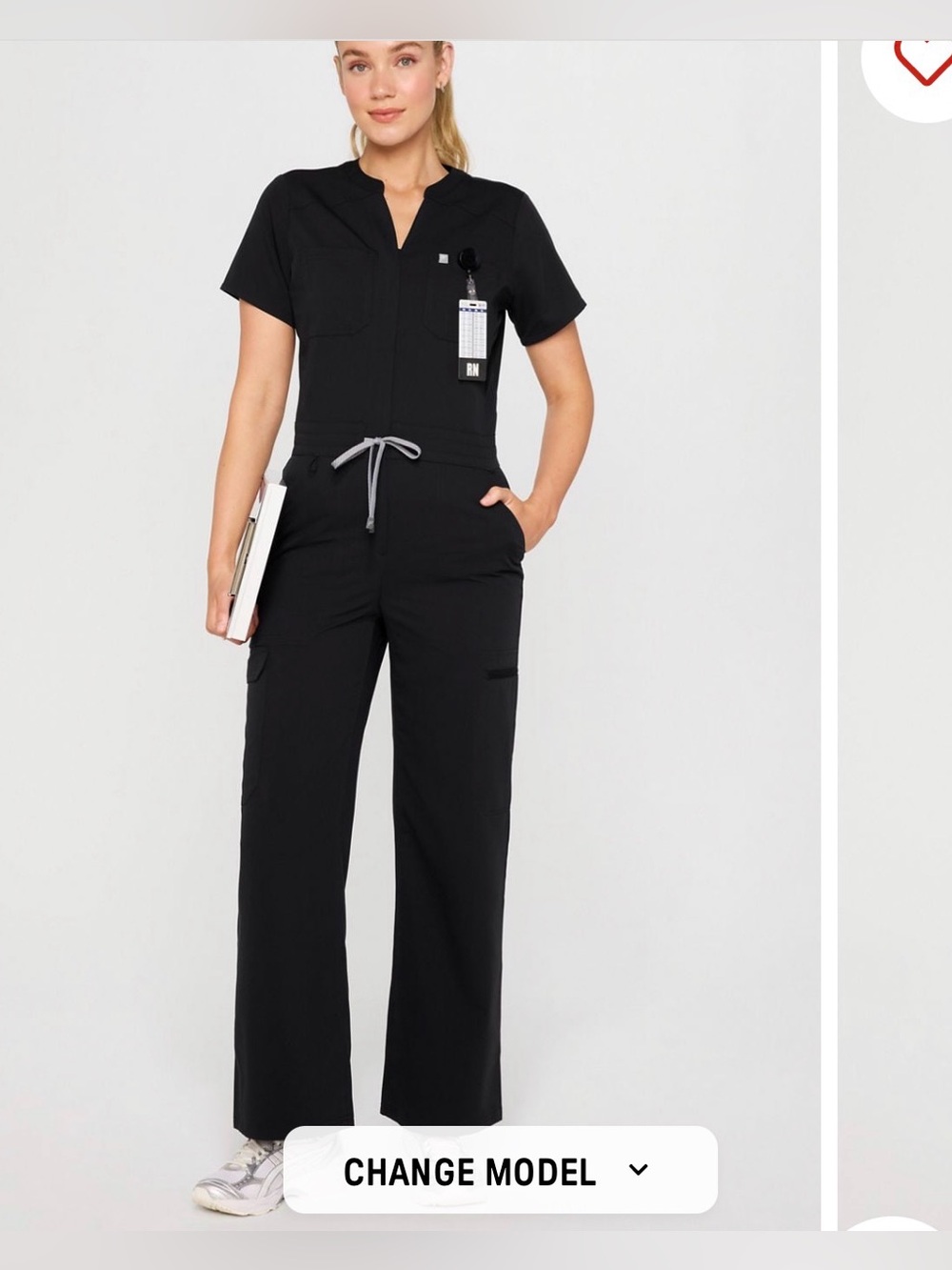 Fabletics Black Utility Scrub Jumpsuit with Gray Drawstring - Picture 3 of 11